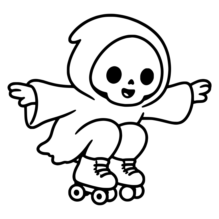 Crouching Kawaii Grim Reaper on Roller Skates Arms Out — free characters SVG cut file