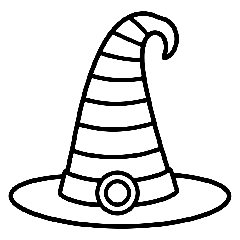 Tall Striped Witch Hat with Hooked Tip and Round Buckle — free objects SVG cut file