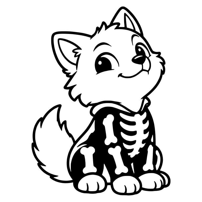 Wolf Cub in Skeleton Costume Looking Up — free animal SVG cut file