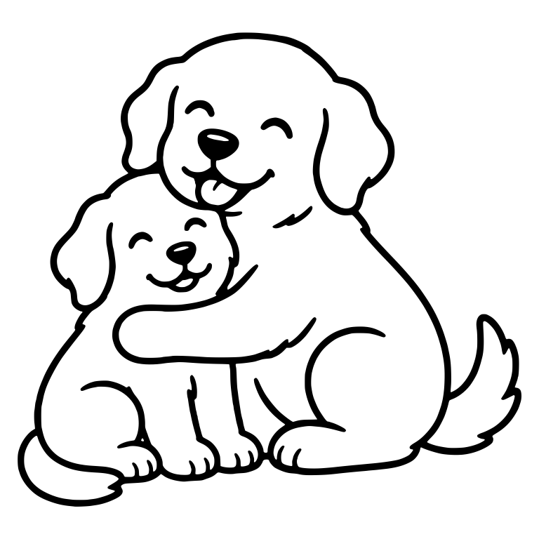 Two Golden Retriever Puppies Hugging — free animal SVG cut file