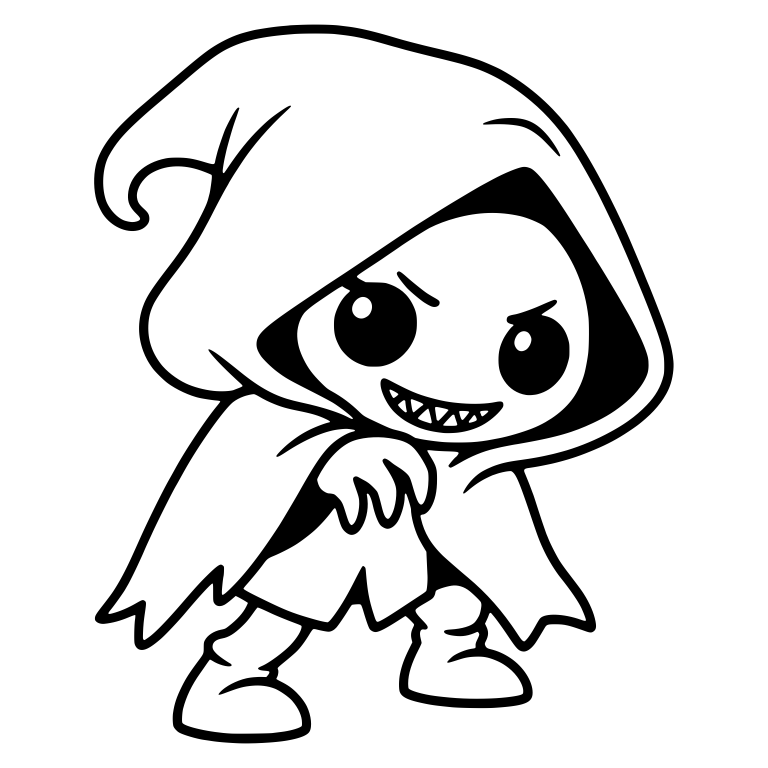 Grinning Hooded Creature With Fangs and Curled Hood Tip — free fantasy-creature SVG cut file