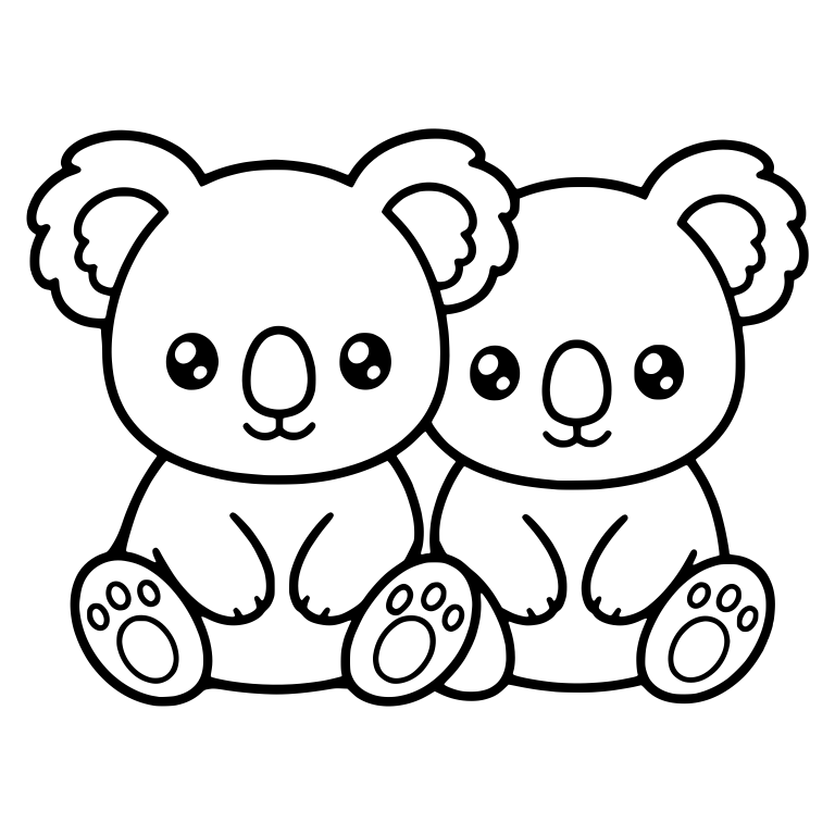 Two Koalas Sitting Side By Side Facing Forward — free animal SVG cut file