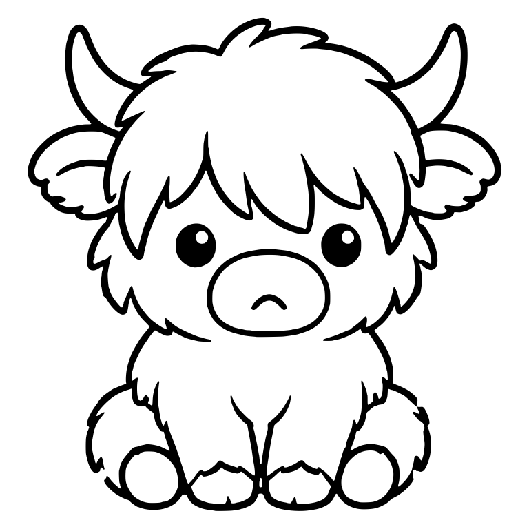 Pouting Highland Cow Sitting with Shaggy Fringe — free animal SVG cut file