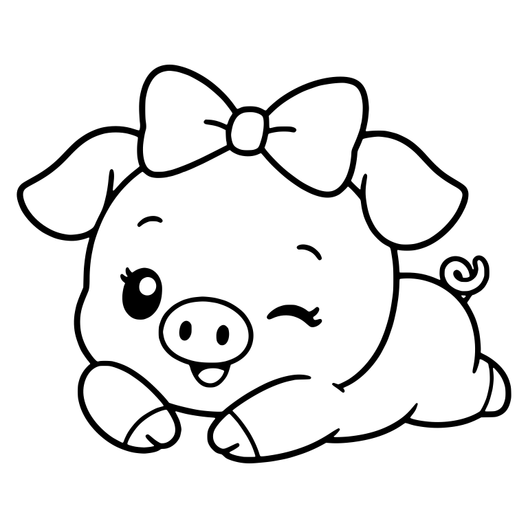 Winking Piglet With Big Bow Lying Down — free animal SVG cut file