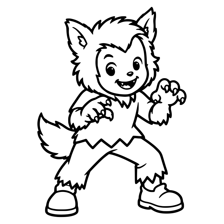 Kid in Werewolf Costume With Furry Tail and Claws — free characters SVG cut file