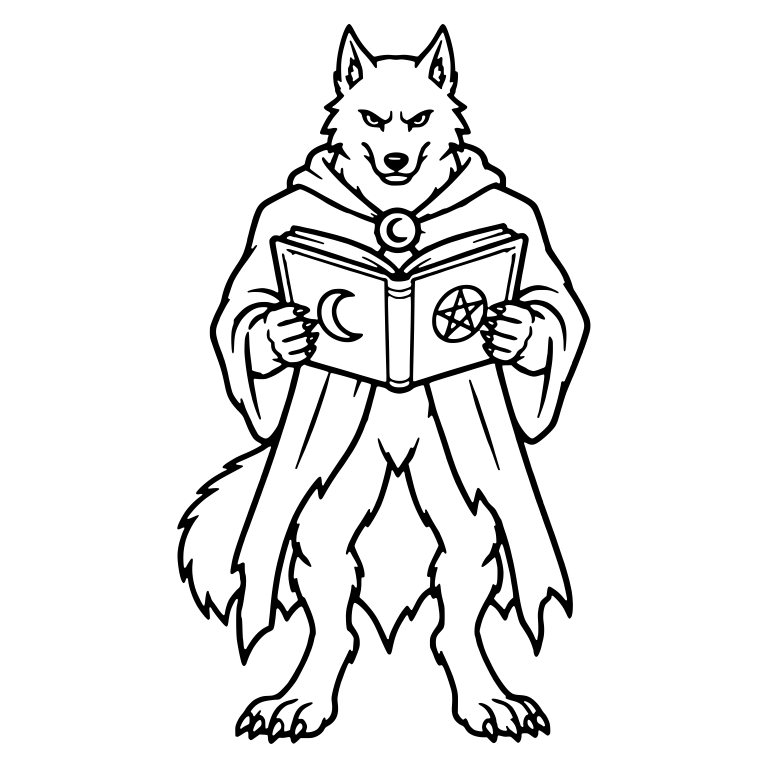 Werewolf Reading Open Spellbook in Hooded Cloak — free fantasy-creature SVG cut file