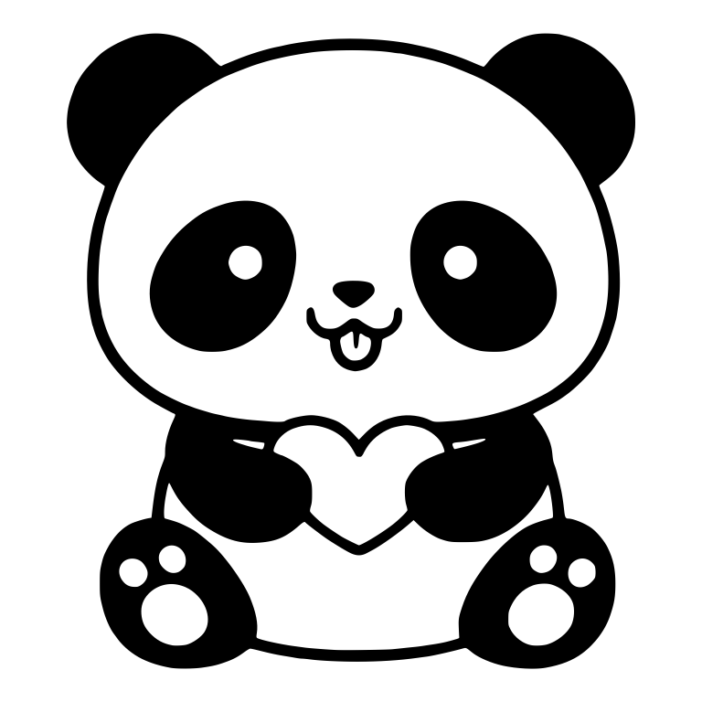 Kawaii Panda Sitting and Holding Heart with Tongue Out — free animal SVG cut file