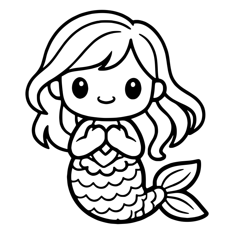 Chibi Mermaid Girl With Long Wavy Hair and Scaled Tail — free characters SVG cut file
