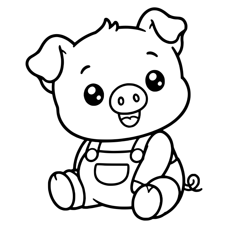 Sitting Piglet In Overalls With Curly Tail — free animal SVG cut file