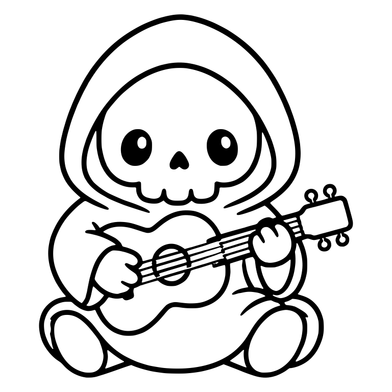 Cute Kawaii Grim Reaper Sitting With Ukulele — free characters SVG cut file