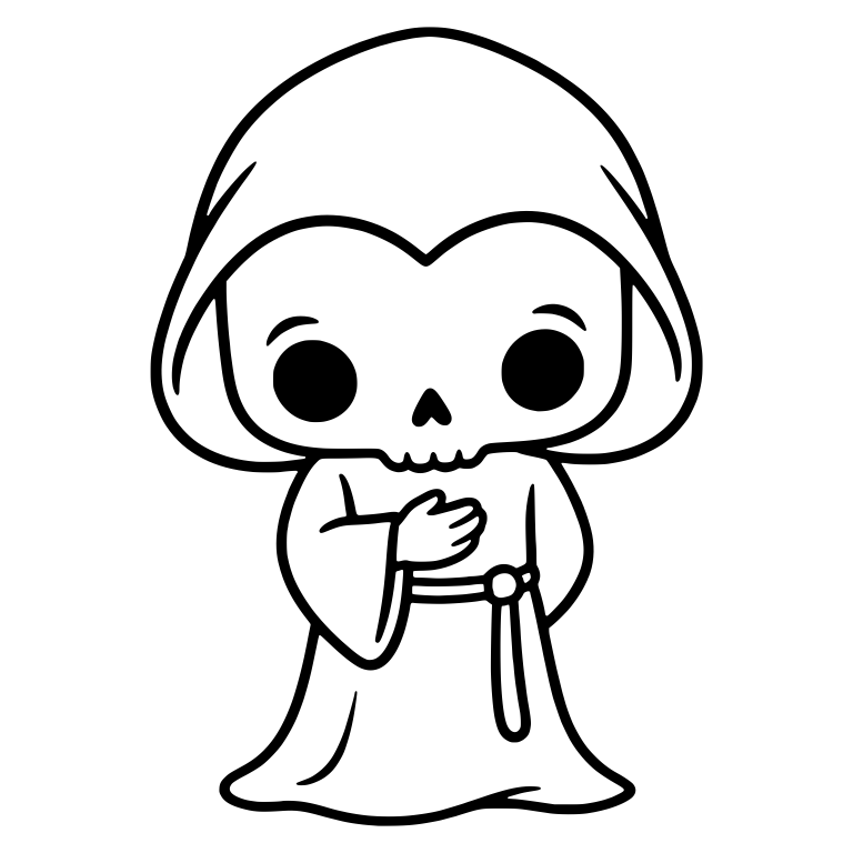 Chibi Grim Reaper with Hand on Chest and Tied Rope Belt — free characters SVG cut file