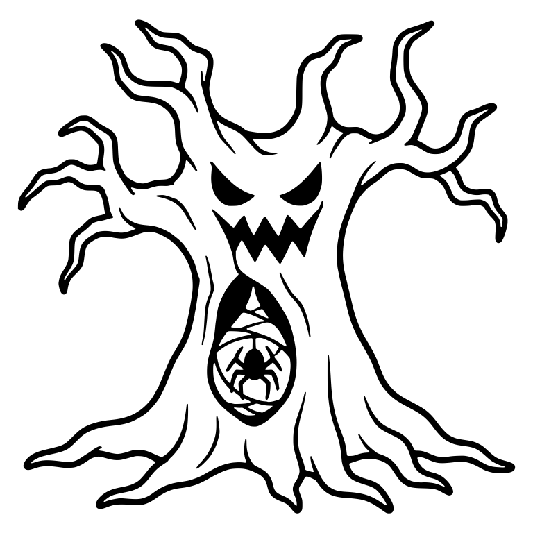 Snarling Haunted Tree with Spider in Trunk Hollow Web — free floral SVG cut file