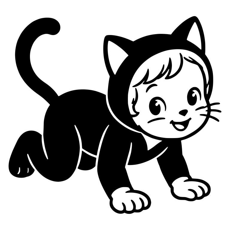 Black Cat Kid Crawling With Whiskers and Arched Tail — free characters SVG cut file