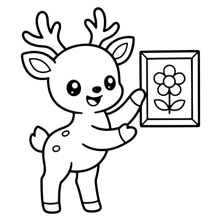 Young Deer Pointing at a Framed Flower Picture — free animal SVG cut file