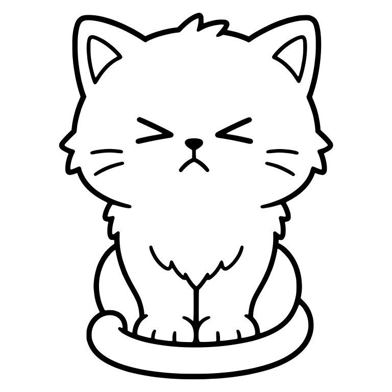 Fluffy Kitten Squinting With Tail Curled Around Paws — free animal SVG cut file