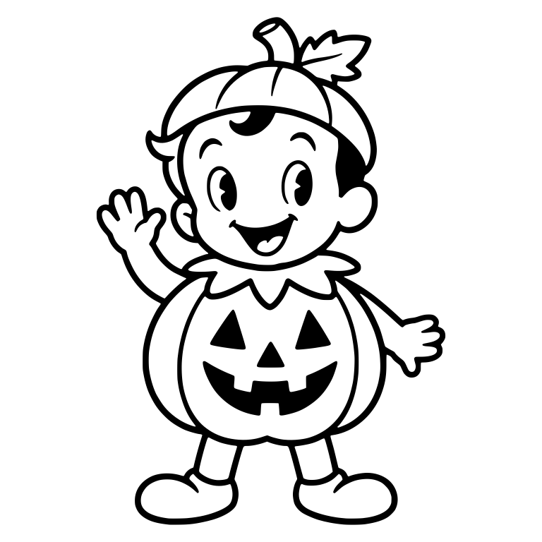 Retro Boy in Pumpkin Costume With Leaf Cap — free characters SVG cut file