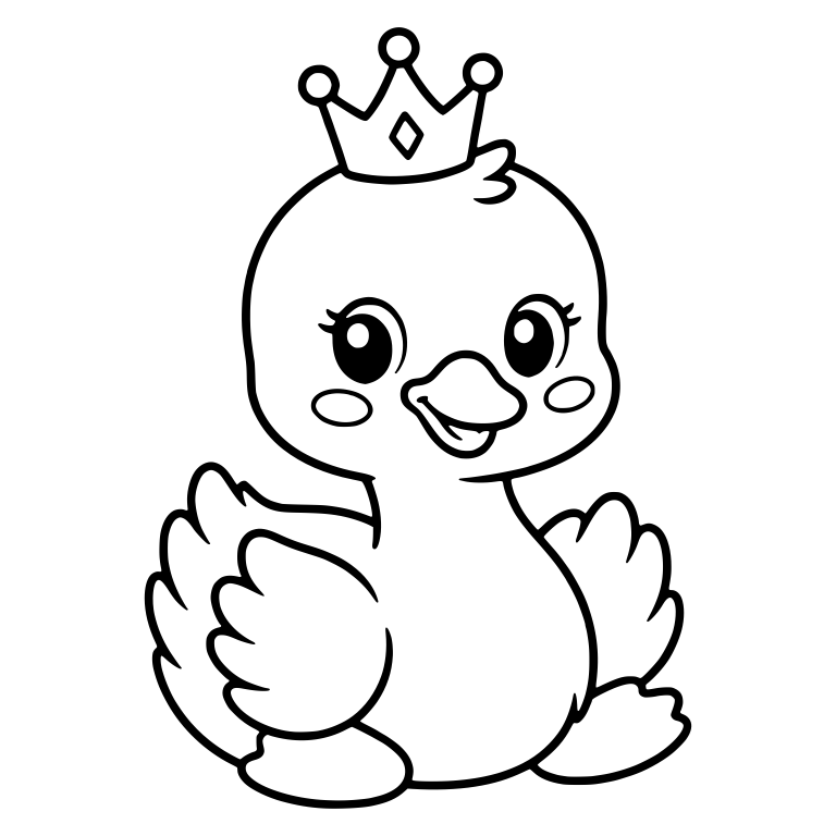 Baby Swan With Crown, Rosy Cheeks and Open Smile — free animal SVG cut file