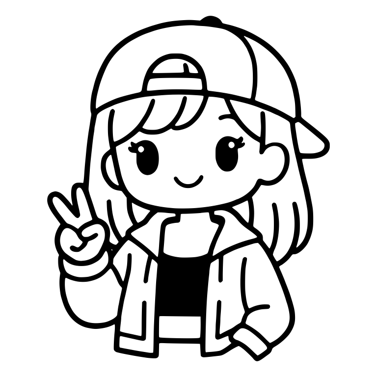 Kawaii Girl in Backward Cap Making Peace Sign — free characters SVG cut file