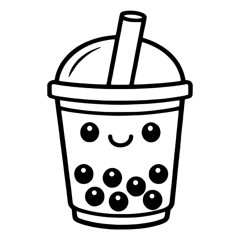 Kawaii Boba Tea With Shiny Eyes And Seven Pearls — free food SVG cut file