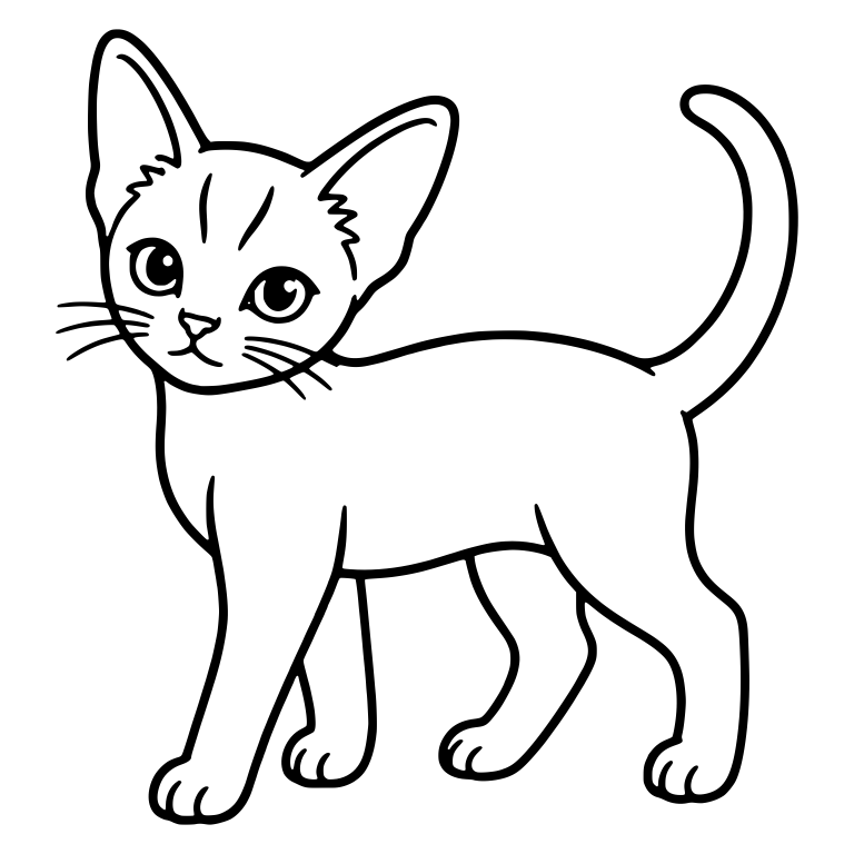 Abyssinian Kitten Walking With Head Turned and Tail Up — free animal SVG cut file