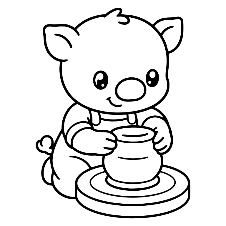 Piglet Shaping a Clay Pot on a Pottery Wheel — free animal SVG cut file