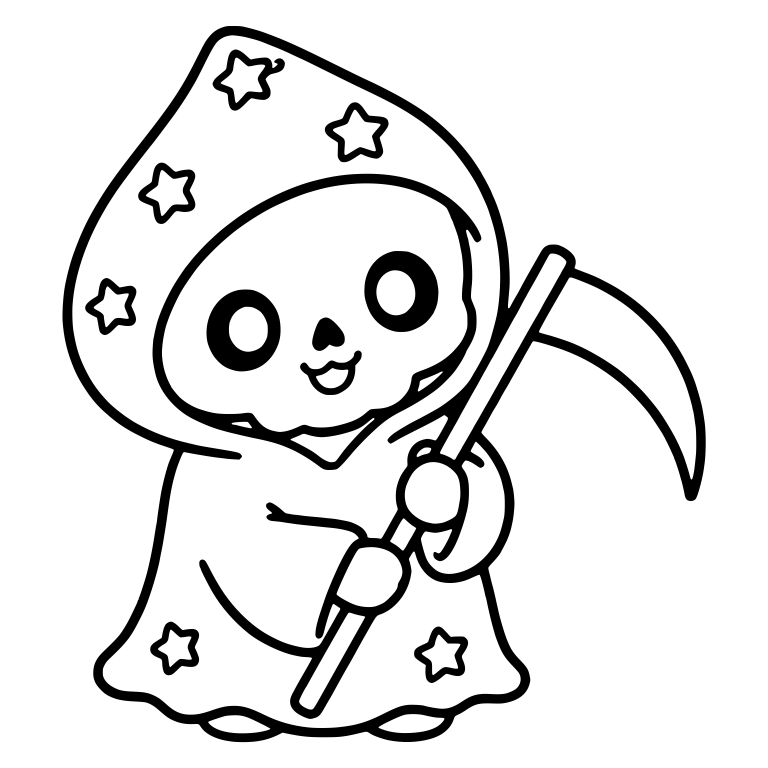 Smiling Grim Reaper in Star-Print Hood With Scythe — free characters SVG cut file
