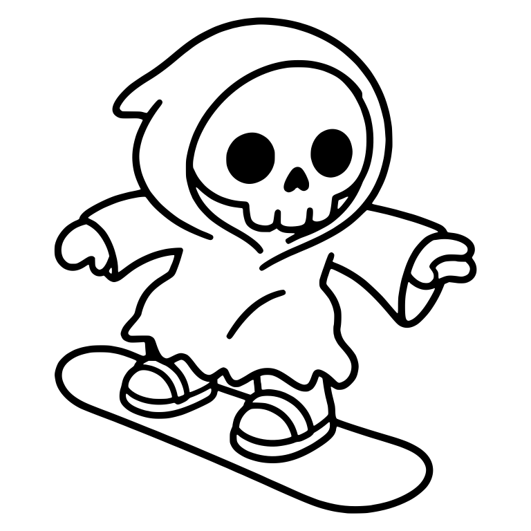 Kawaii Grim Reaper Balancing On Snowboard With Arms Out — free characters SVG cut file