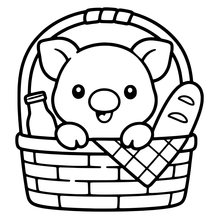 Piglet Peeking From Picnic Basket With Bread And Bottle — free animal SVG cut file