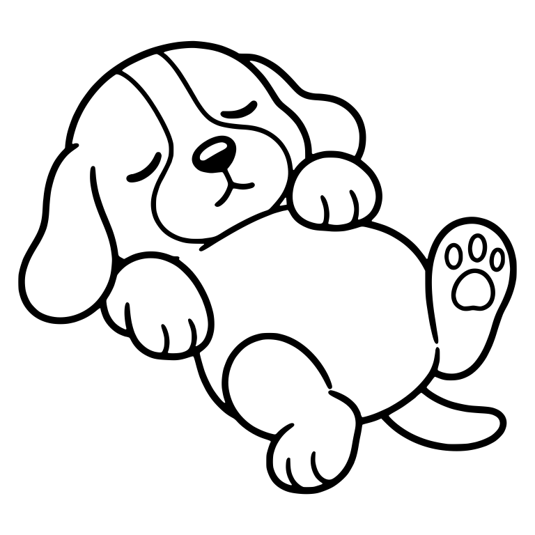 Sleeping Beagle Puppy on Its Back with Paw Print Foot — free animal SVG cut file