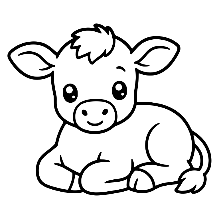 Lying Calf Facing Forward With Tail Curled Around — free animal SVG cut file
