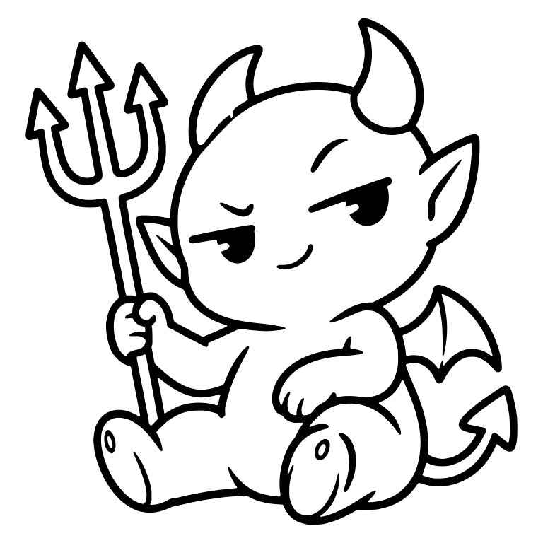 Smug Sitting Devil Holding Tall Pitchfork — free fantasy-creature SVG cut file