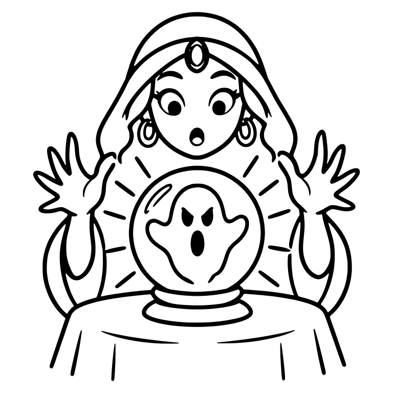 Startled Fortune Teller With Angry Ghost in Crystal Ball — free characters SVG cut file