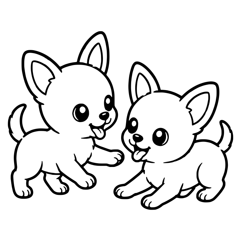 Two Chihuahua Puppies Playing With Tongues Out — free animal SVG cut file
