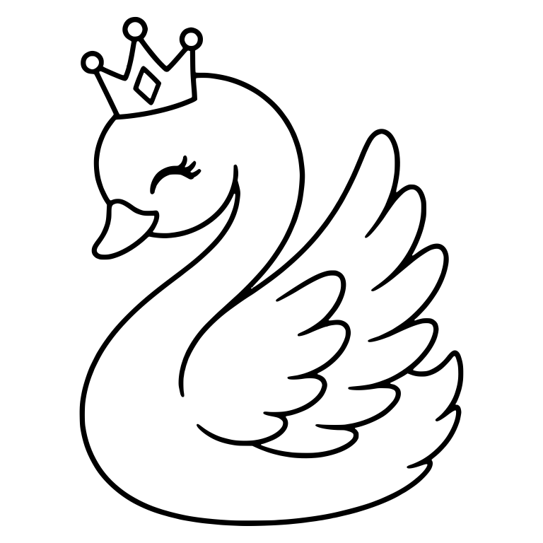 Kawaii Princess Swan With Crown and Raised Wing — free animal SVG cut file