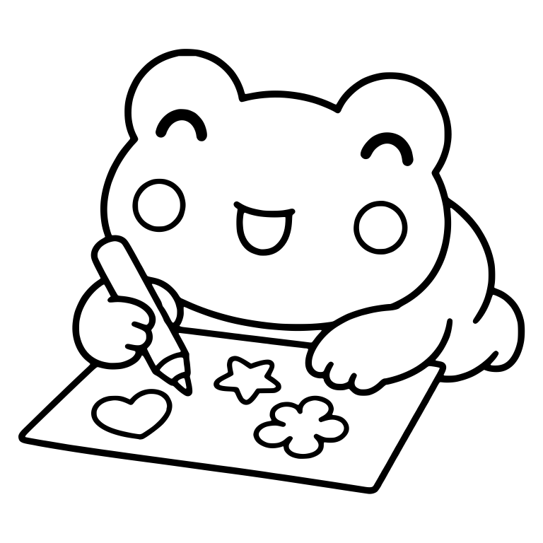 Frog Drawing a Heart, Star and Flower on Paper — free animal SVG cut file