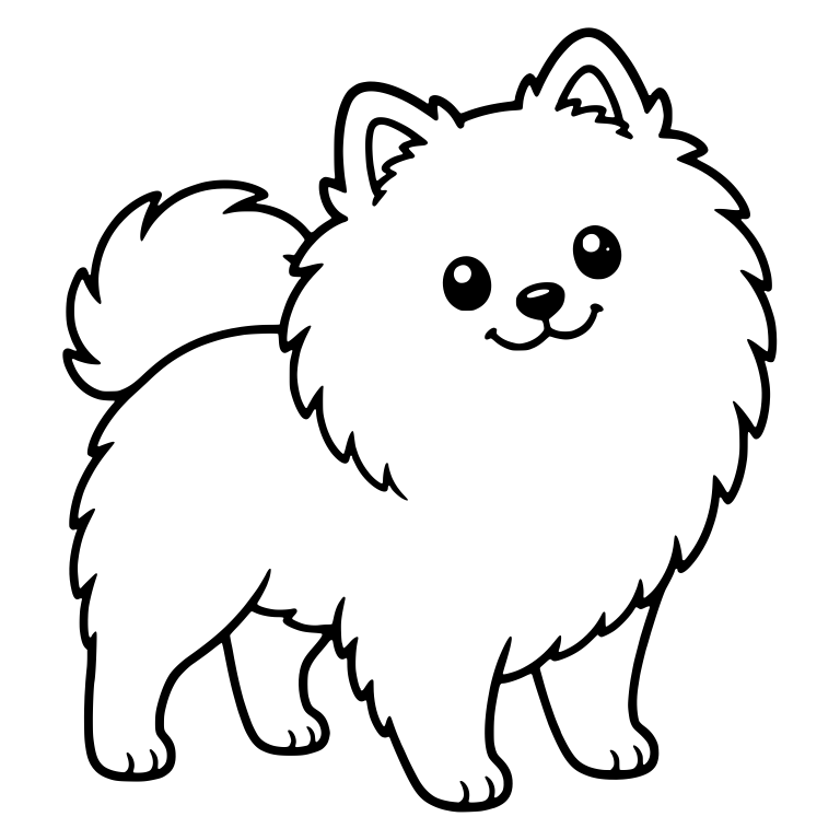 Smiling Pomeranian Standing Facing Right with Tail on Left — free animal SVG cut file