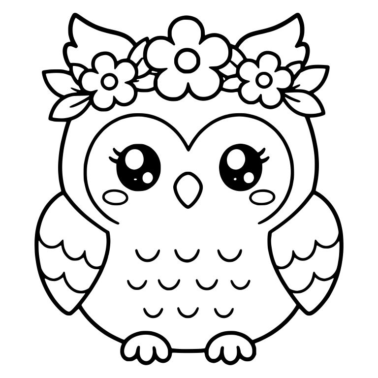 Front-Facing Owl with Big Flower Crown and Eyelashes — free animal SVG cut file