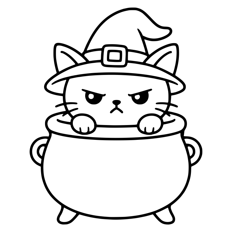 Grumpy Witch Kitten Peeking Out of a Cauldron — free animal SVG cut file