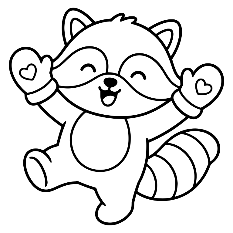 Jumping Raccoon with Heart Mittens — free animal SVG cut file