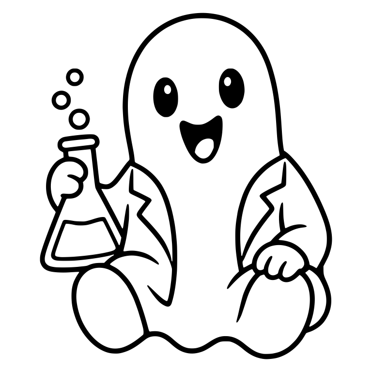 Sitting Ghost In Lab Coat Holding Conical Flask — free fantasy-creature SVG cut file