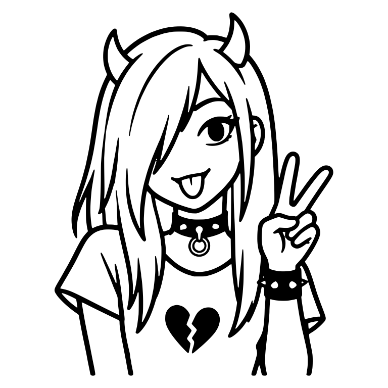Emo Devil Girl with Spiked Choker Making Peace Sign — free characters SVG cut file