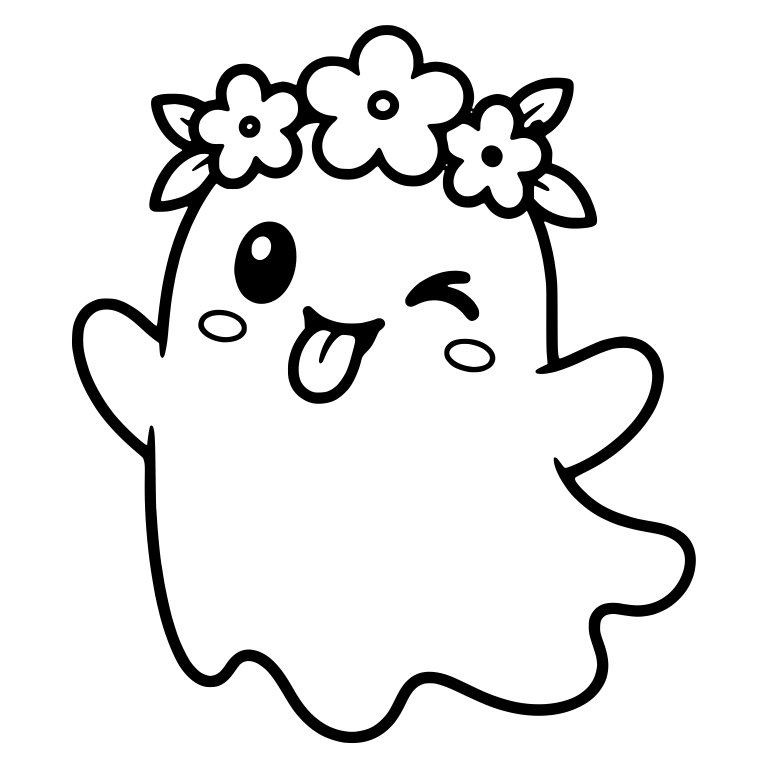 Playful Ghost With Flower Crown Sticking Out Tongue — free fantasy-creature SVG cut file