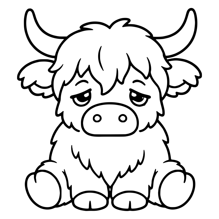 Heavy Lidded Highland Cow Sitting Front View — free animal SVG cut file