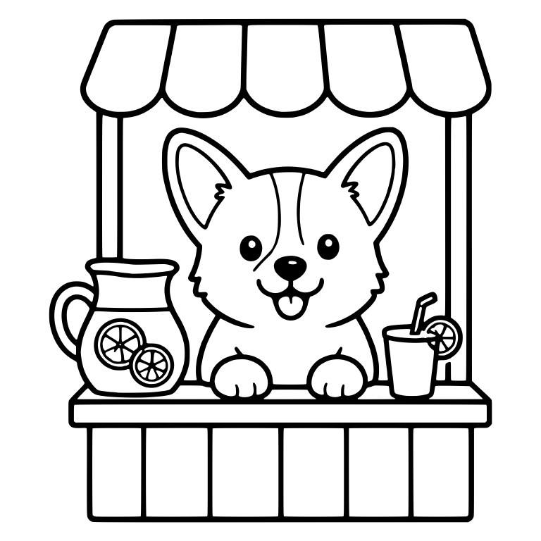 Corgi Behind Lemonade Stand Counter with Pitcher — free animal SVG cut file