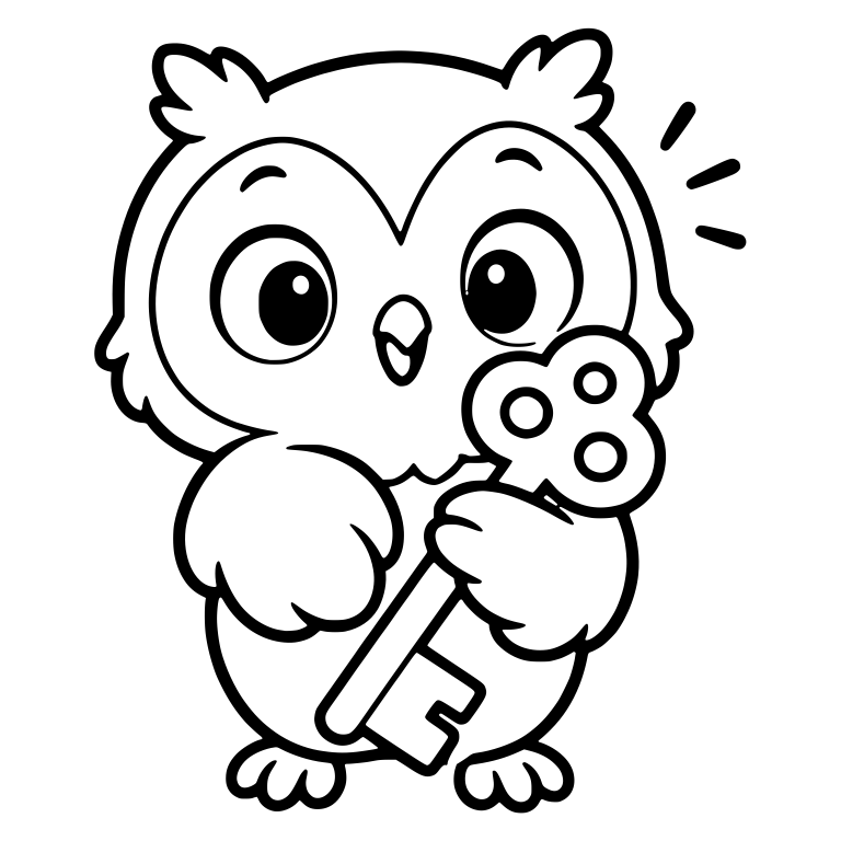 Owl Chick Holding Key with Burst Lines — free animal SVG cut file