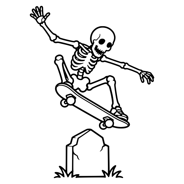 Waving Skeleton Skater Leaping Cracked Gravestone — free skeleton SVG cut file