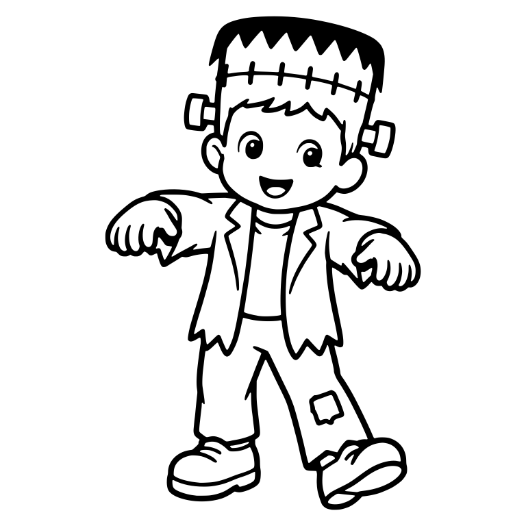 Smiling Frankenstein Kid With Patched Pants — free characters SVG