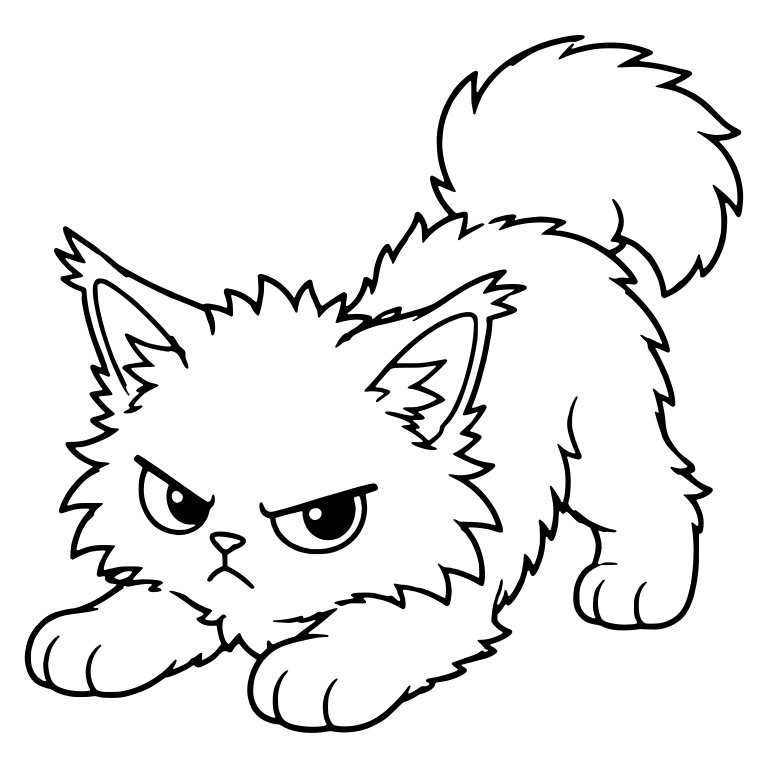 Cranky Fluffy Kitten Crouching With Raised Tail — free animal SVG cut file