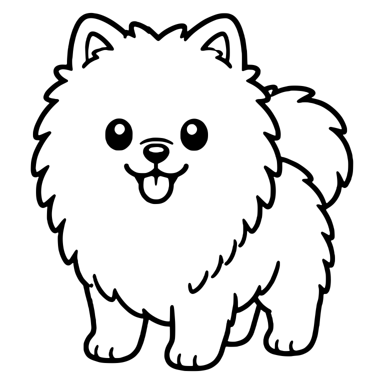 Chubby Pomeranian Standing Facing Front With Tongue Out — free animal SVG cut file