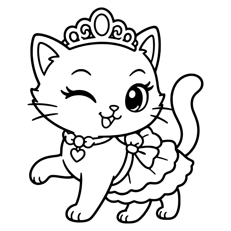 Winking Princess Kitten In Ruffled Skirt And Pearls — free animal SVG cut file